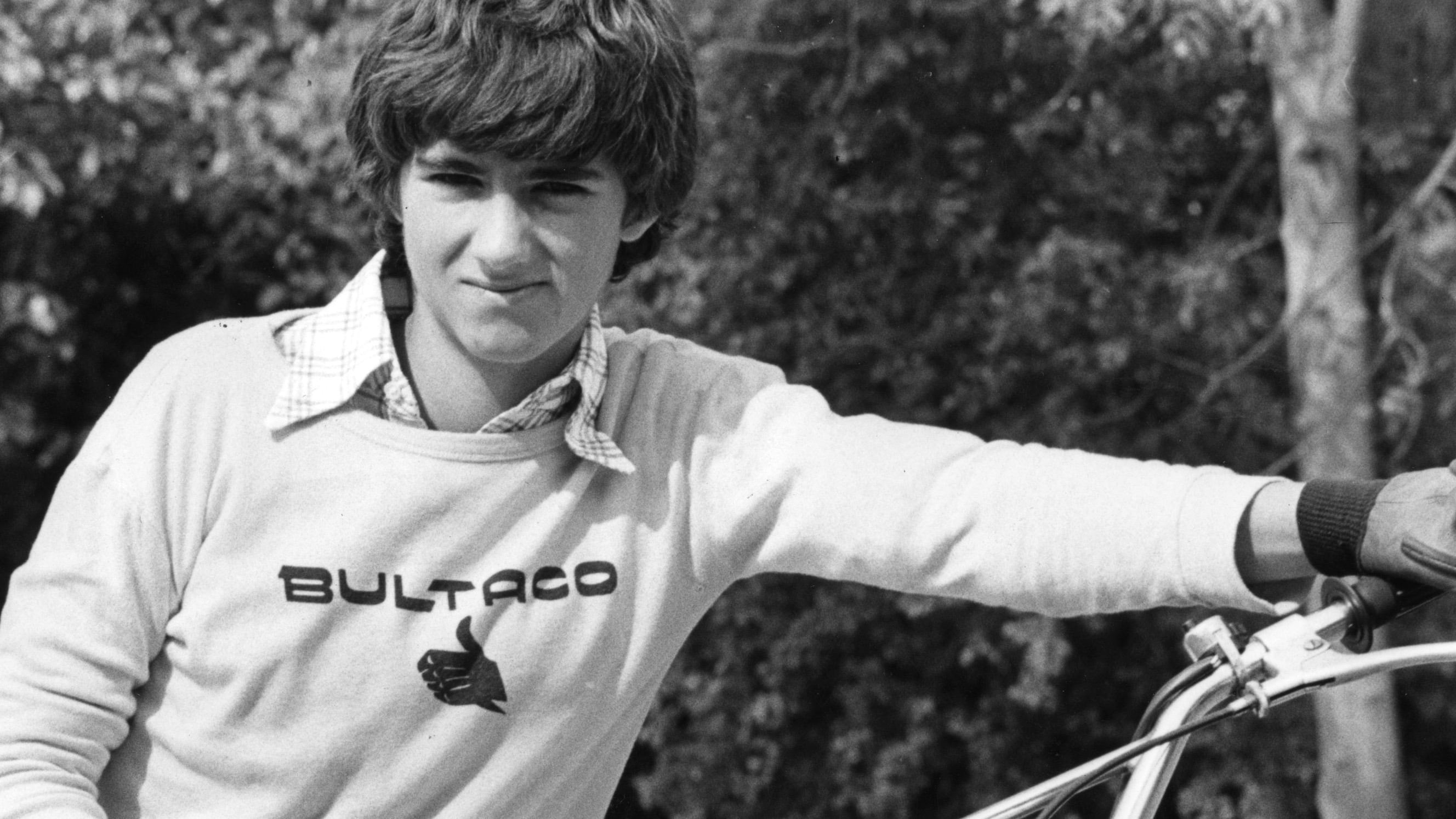 A 15-year-old Hill shows his love for Bultaco, August 1976.