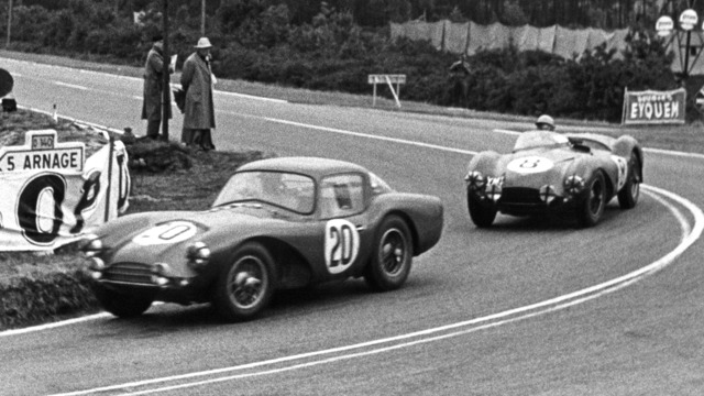 Peter Collins, Prince Bira Aston Martin DB3S Coupe leading the Reg Parnell DB3S at Le Mans, France 1954. copy.jpg