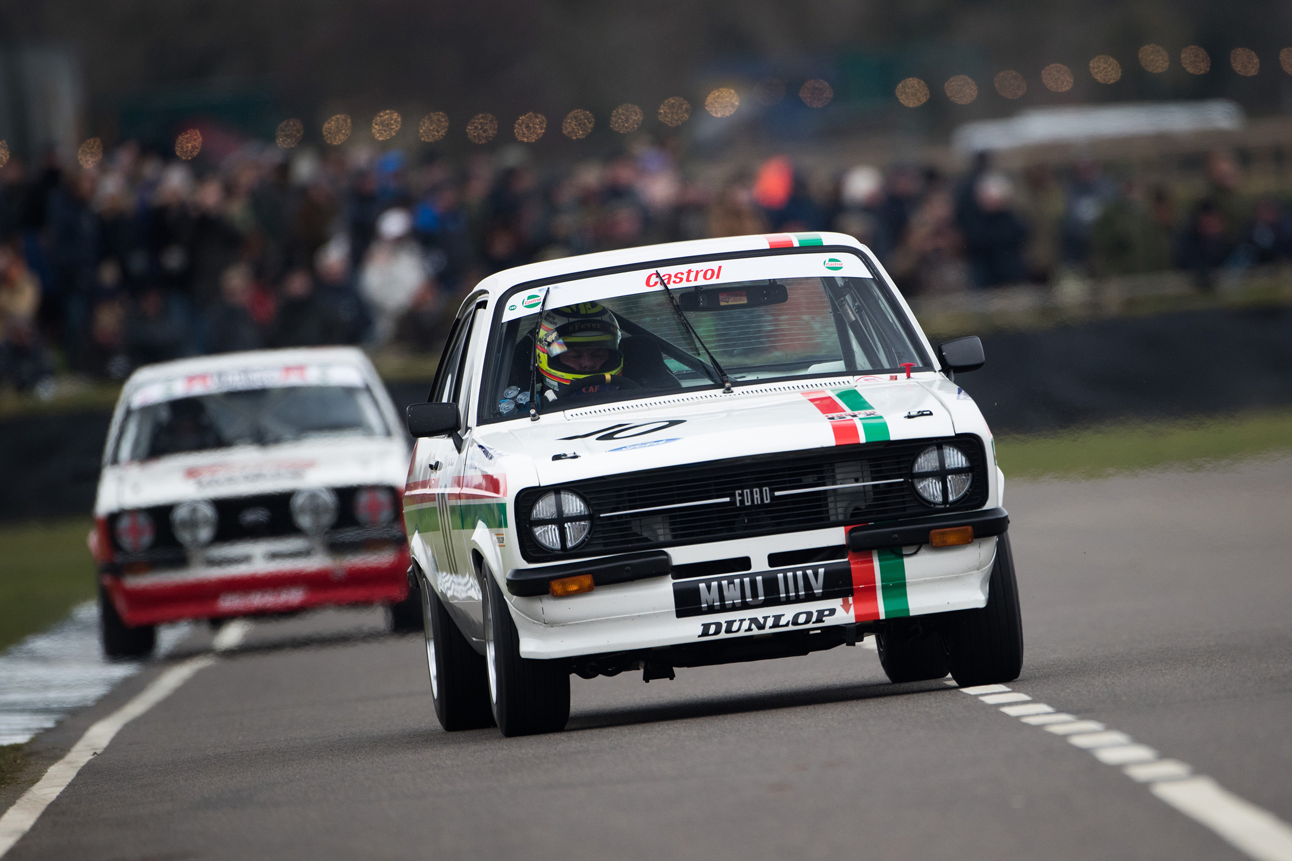 Kerry Michael and Mark Blundell raced to victory in the Gerry Marshall Trophy driving a Ford Escort RS2000 at the 76th Members' Meeting