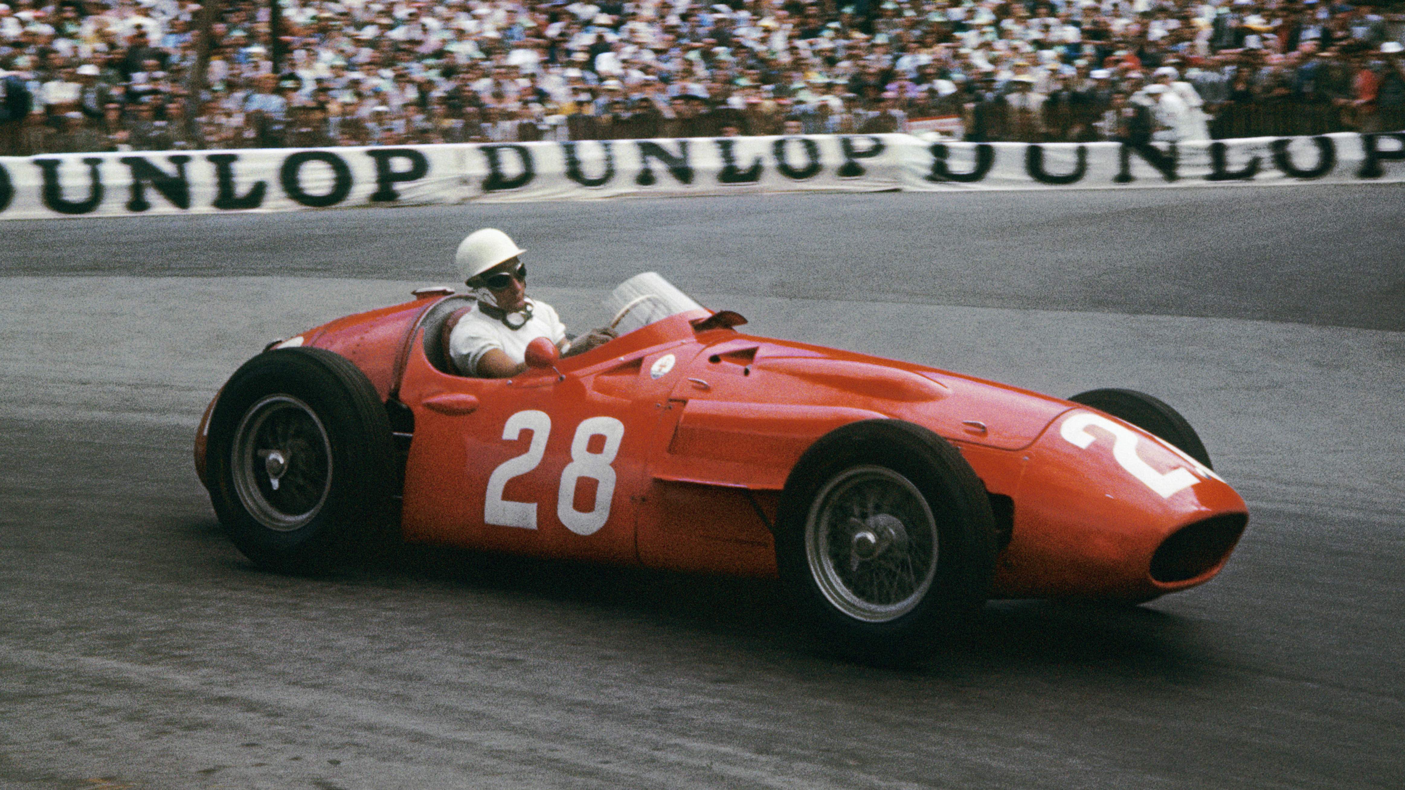 The 250F of Stirling Moss leads the 1956 Monaco Grand Prix.