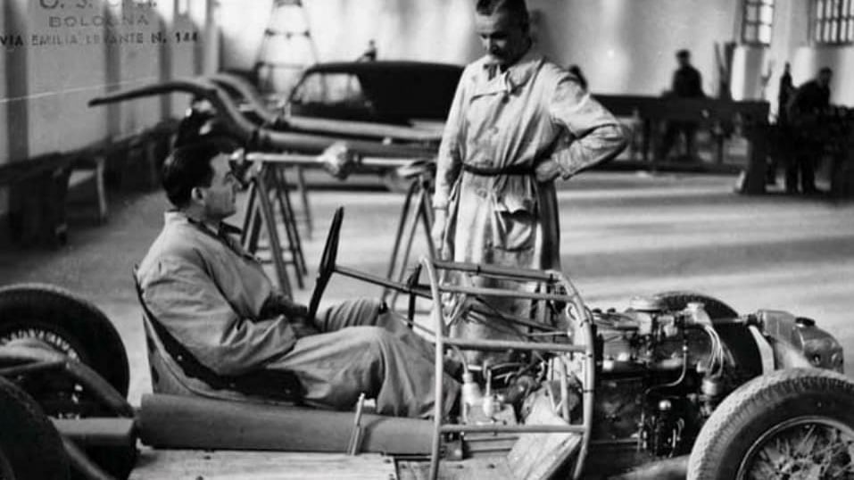 Ernesto and Bindo Maserati work on an early OSCA MT4 chassis, April 1948.