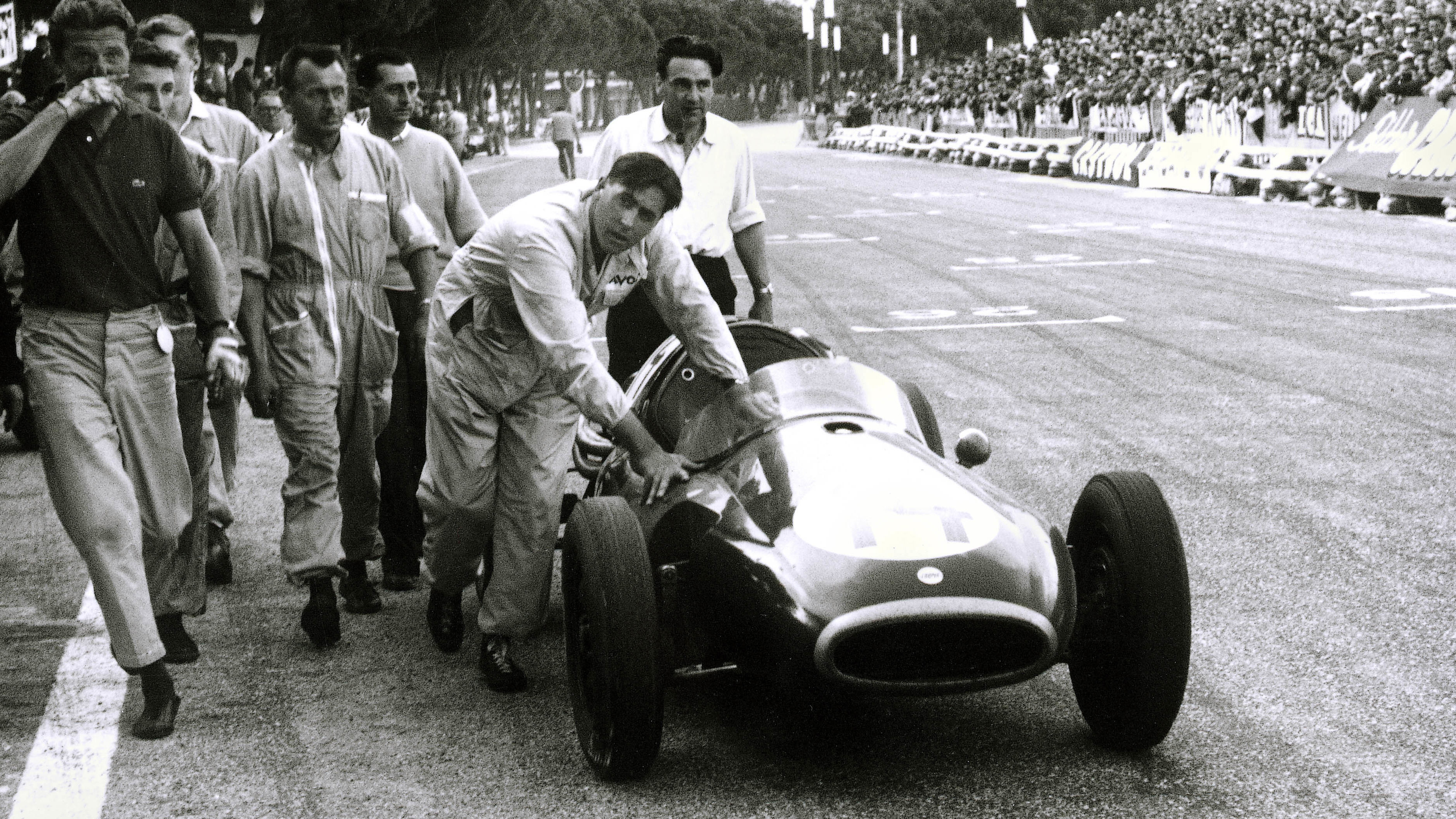 Brabham pushed his Cooper T46 over the line at the 1957 Monaco Grand Prix for a sixth place finish. 