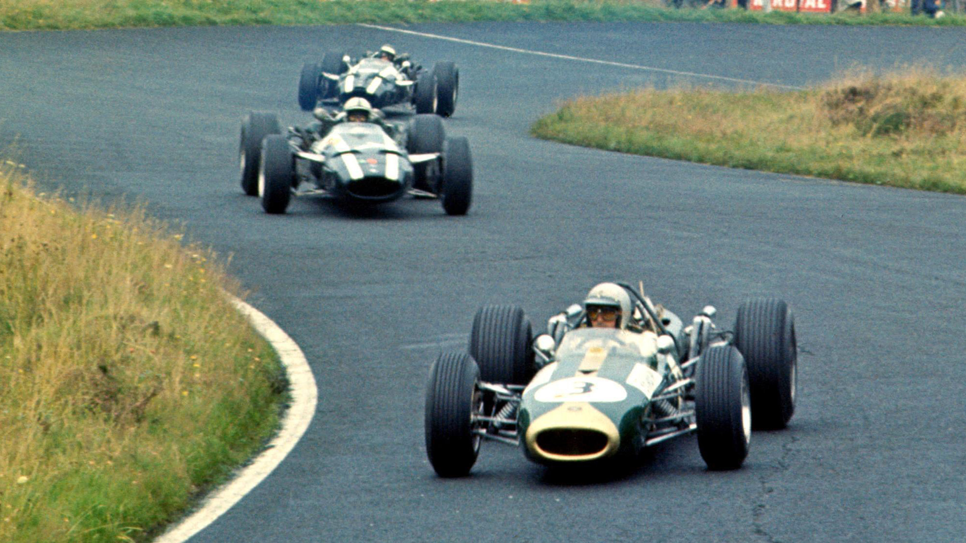 The BT19 of Brabham leads John Surtees and Jochen Rint at the 1966 German Grand Prix. It was his fourth win of the season. 