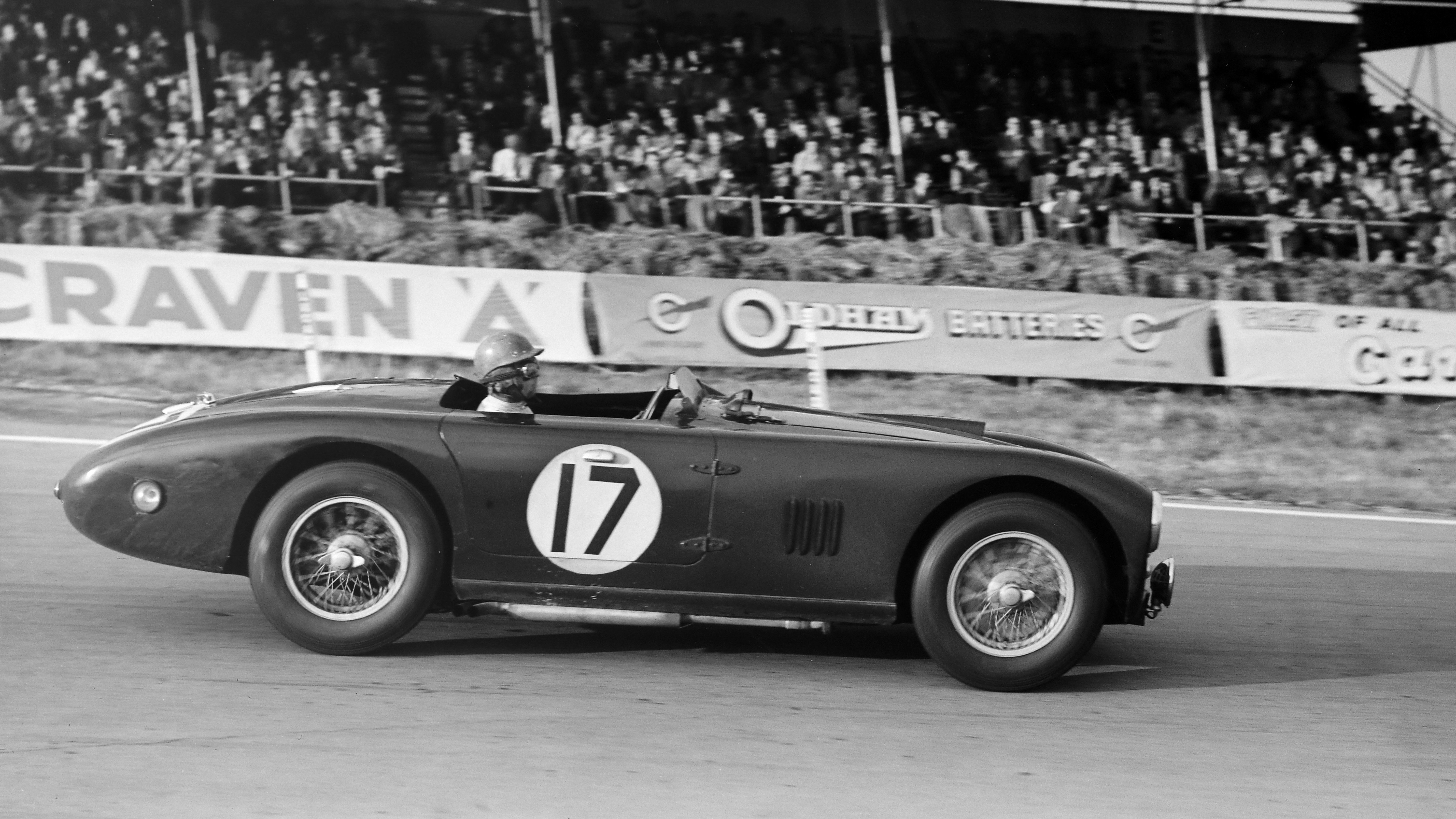The Aston Martin DB3 of Peter Collins and Pat Griffith won the inaugural Goodwood 9 Hours, August 1952.