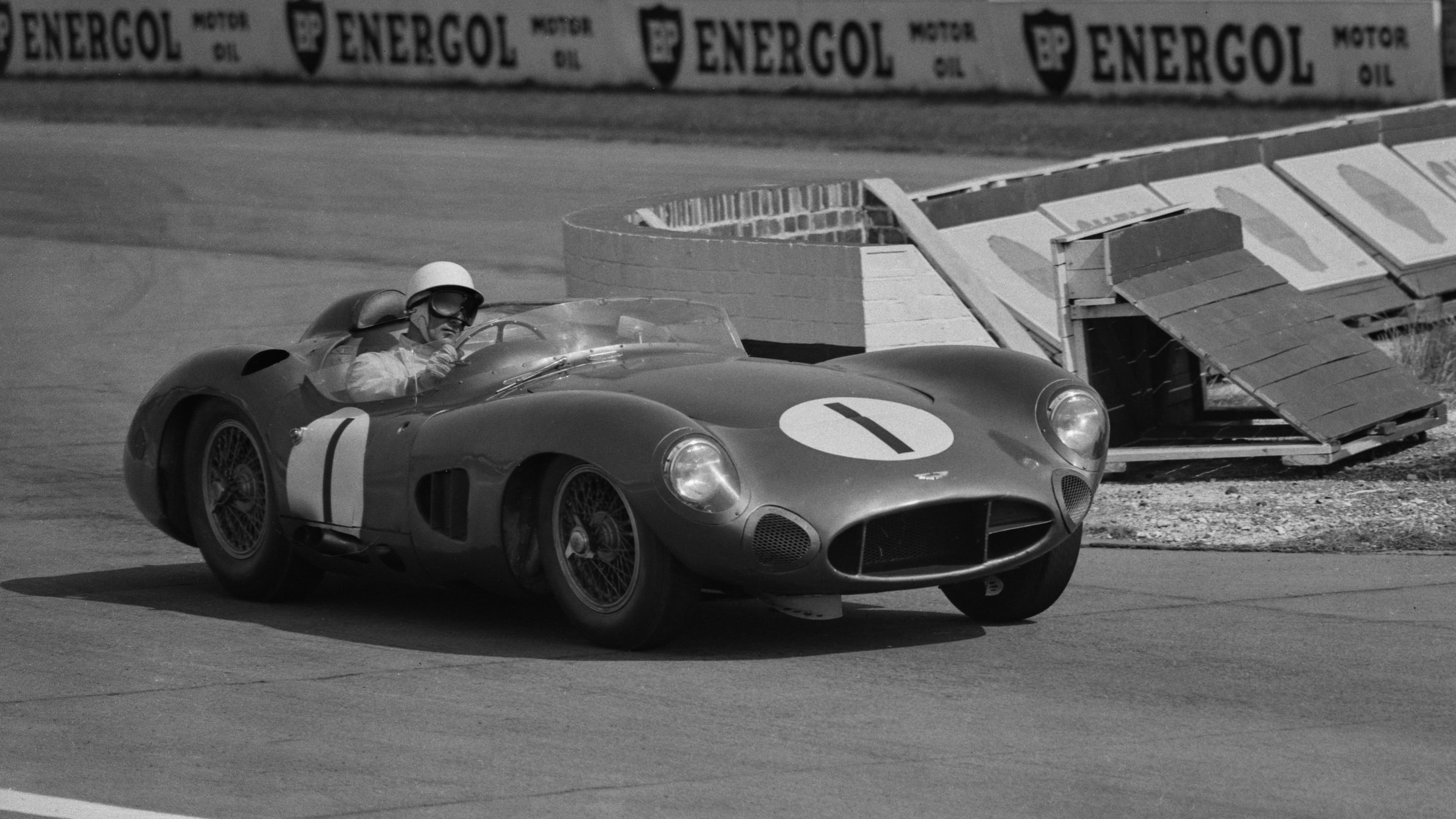 Stirling Moss won the second of Goodwood’s RAC Tourist Trophy races in an Aston Martin DBR1/300, September 1959.