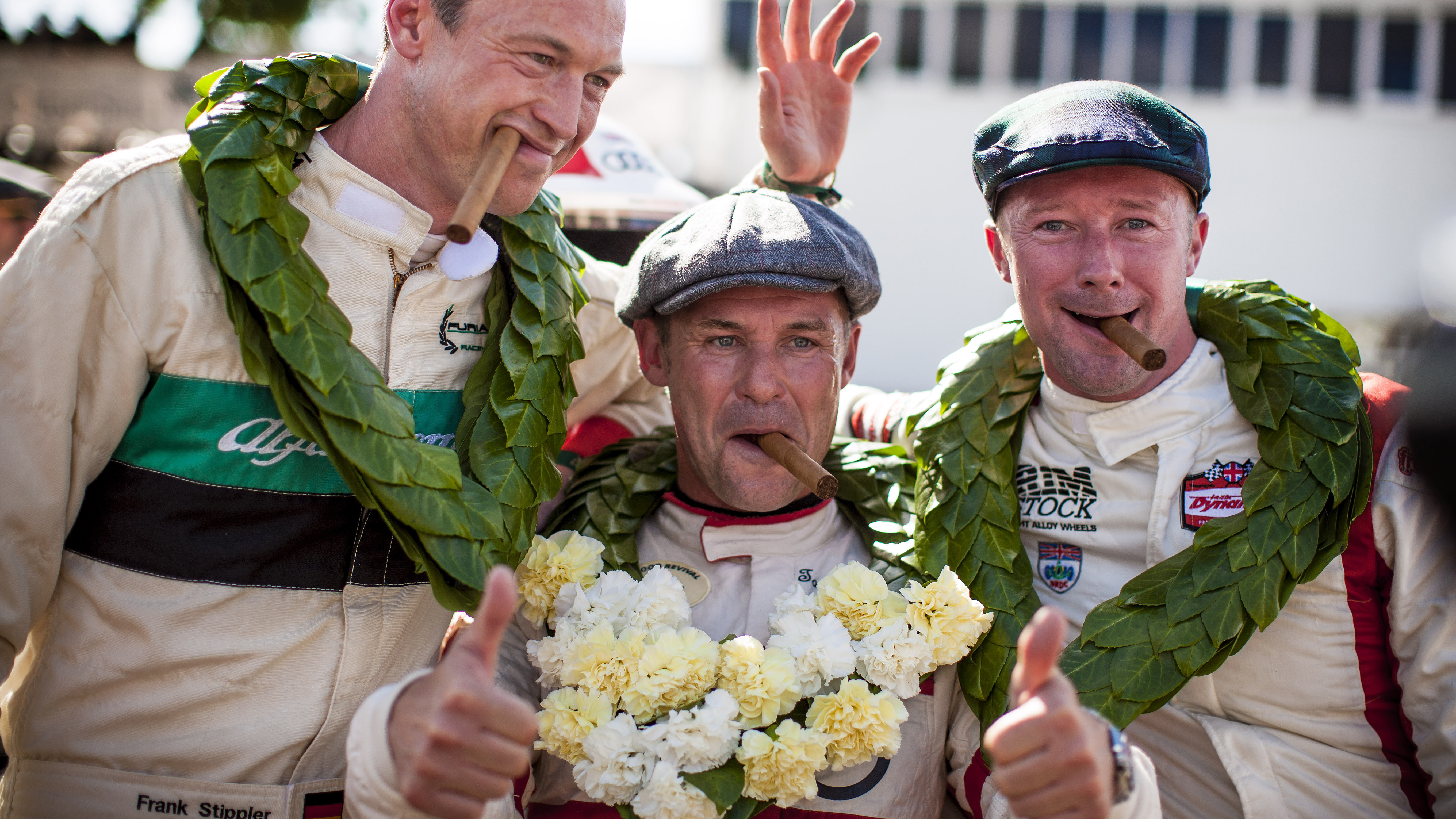An overall win in the St. Mary's Trophy was achieved with Henry Mann in 2015. Here Kristensen celebrates his victory with Frank Stippler and Gordon Shedden.