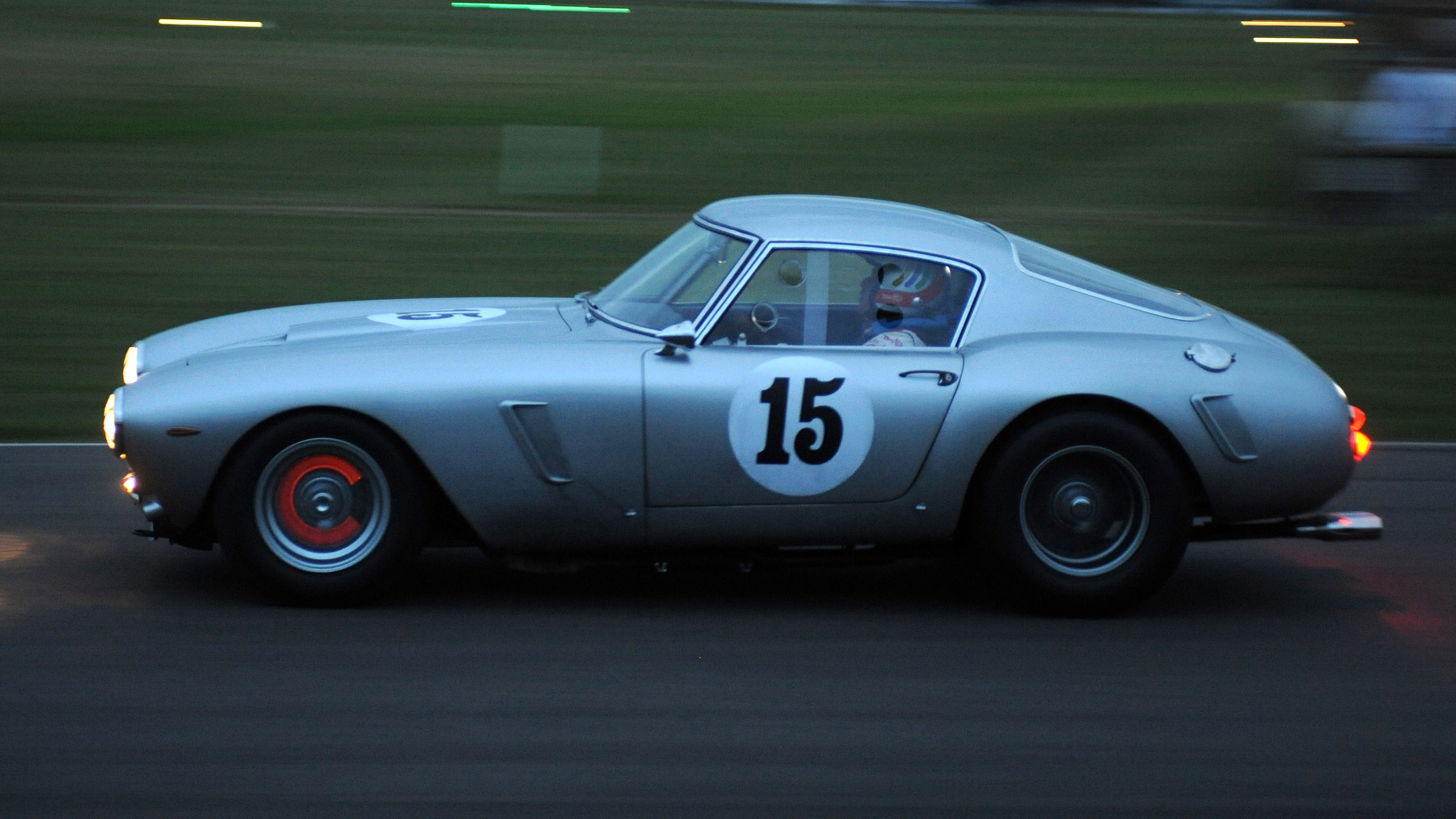 Kristensen's silver Ferrari 250 SWB was a sight in the twilight, on its way to victory in the 2016 Kinrara Trophy.