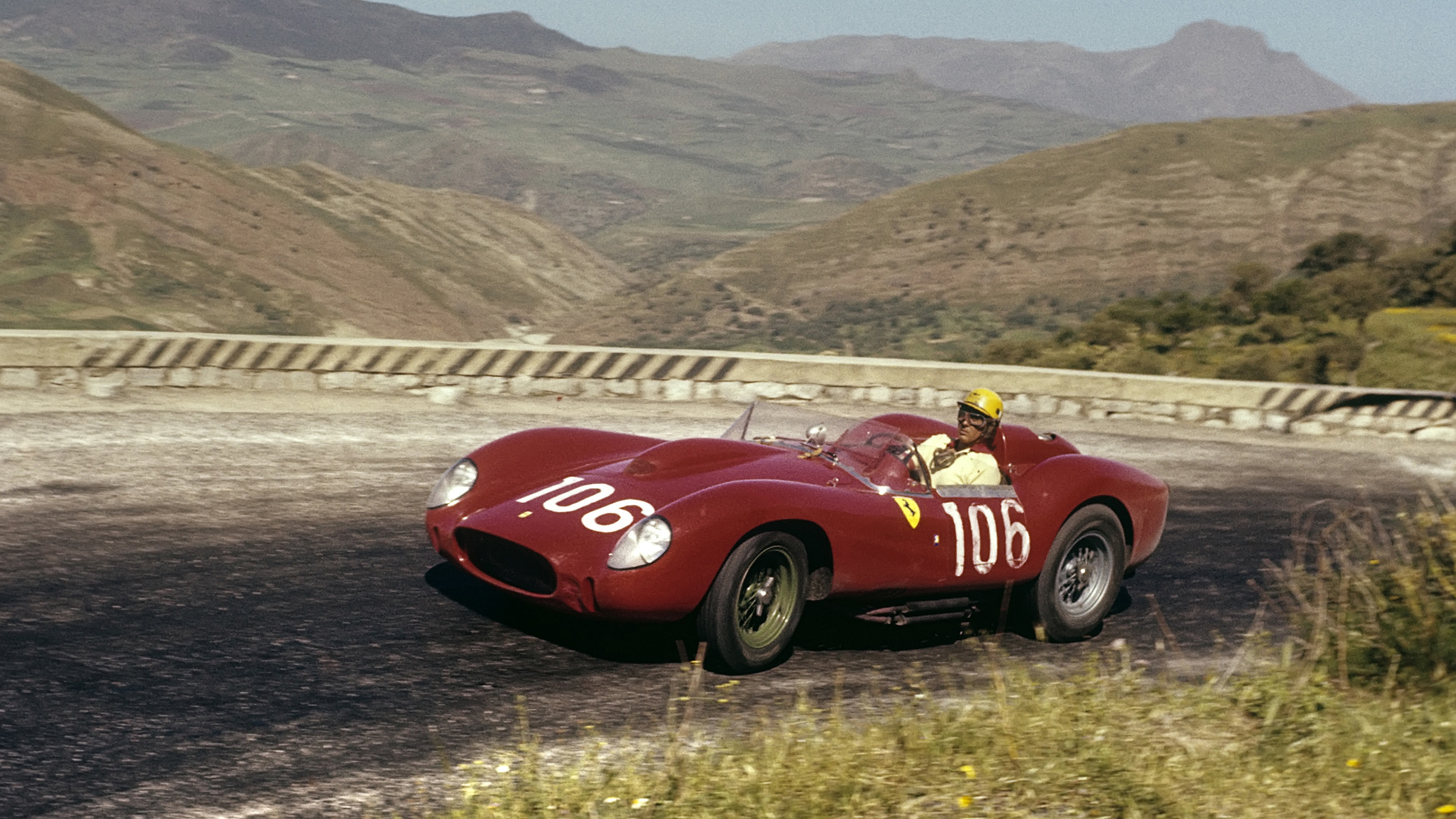 Musso and co-driver Olivier Gendebien drove 250 TR chassis 0726 to overall victory at the 1958 Targa Florio.