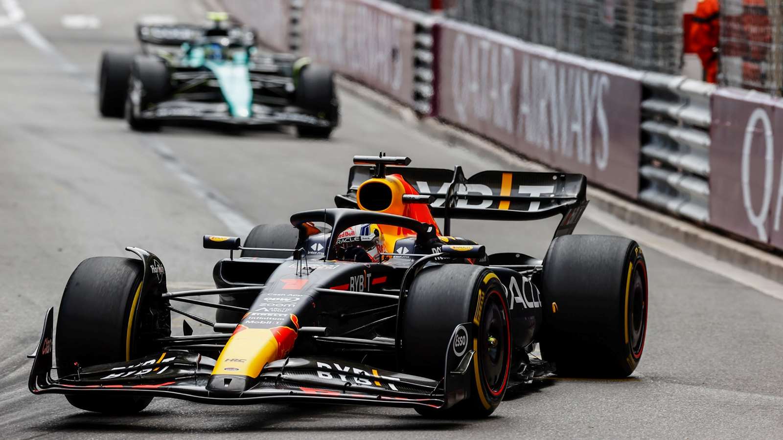 Max Verstappen leads Fernando Alonso at the 2023 Monaco Grand Prix.