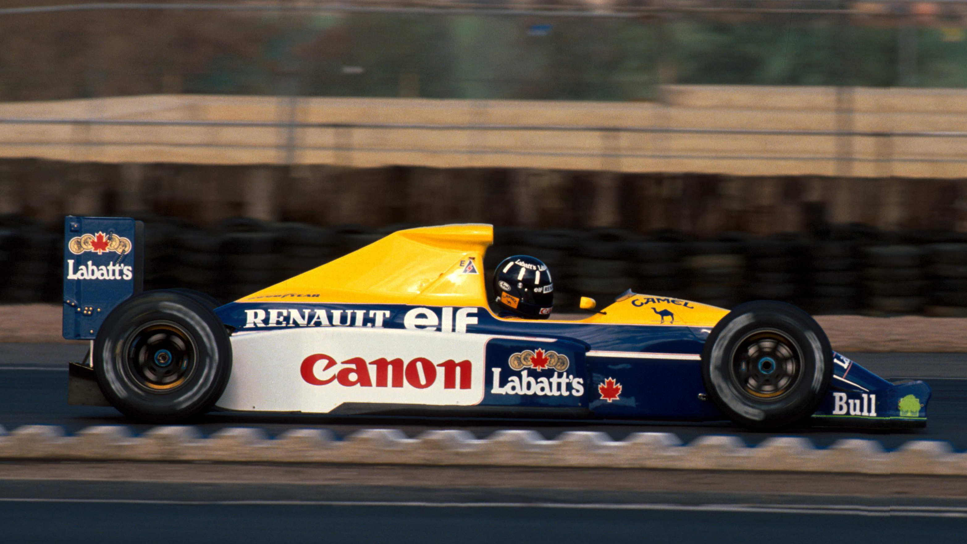 Hill drives a F1 car, Williams' FW13B, for the very first time at a testing session at Silverstone in March 1991. 