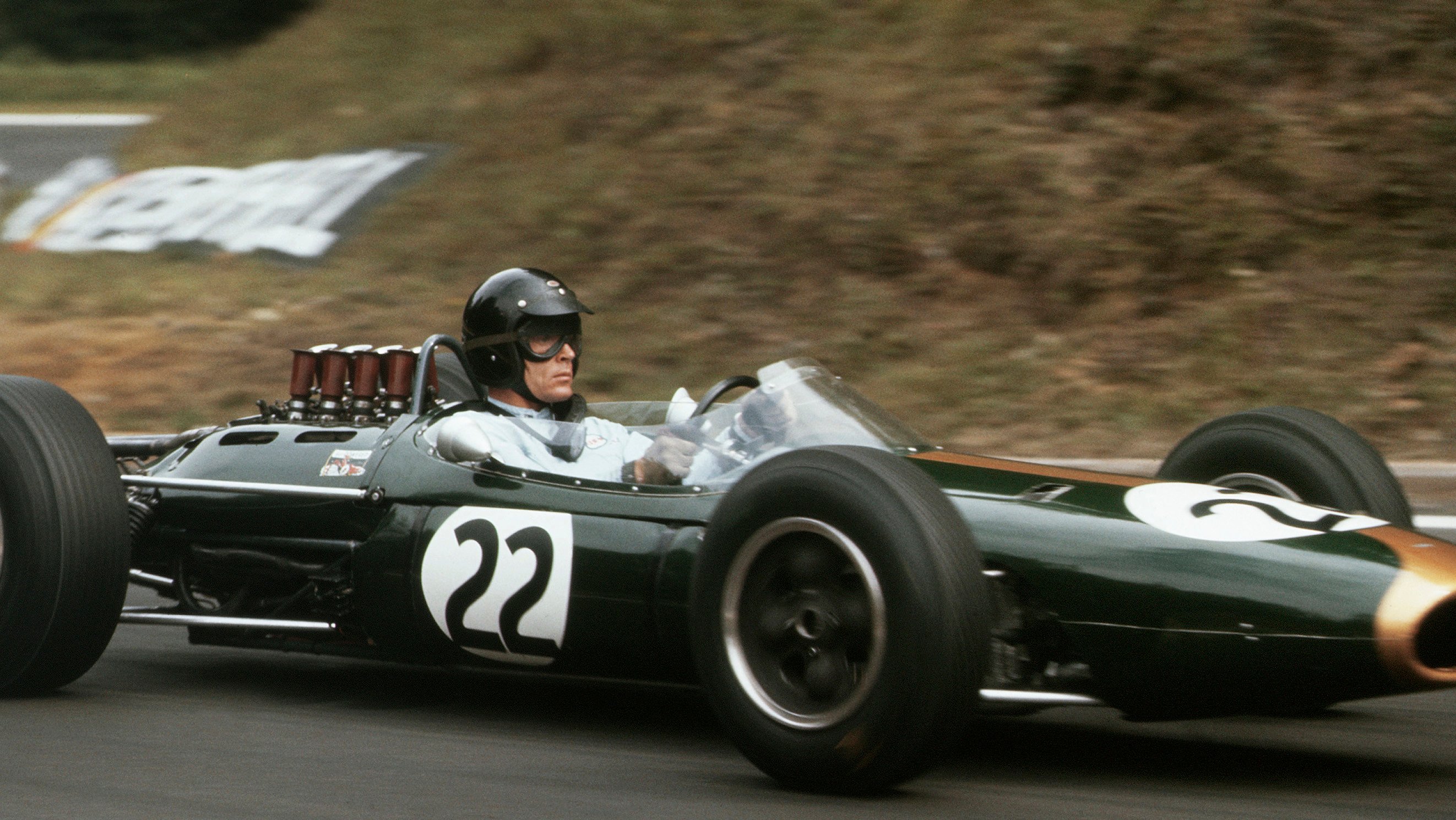 Gurney drove his Brabham BT7 to victory at the 1964 French Grand Prix at Rouen-les-Essarts.