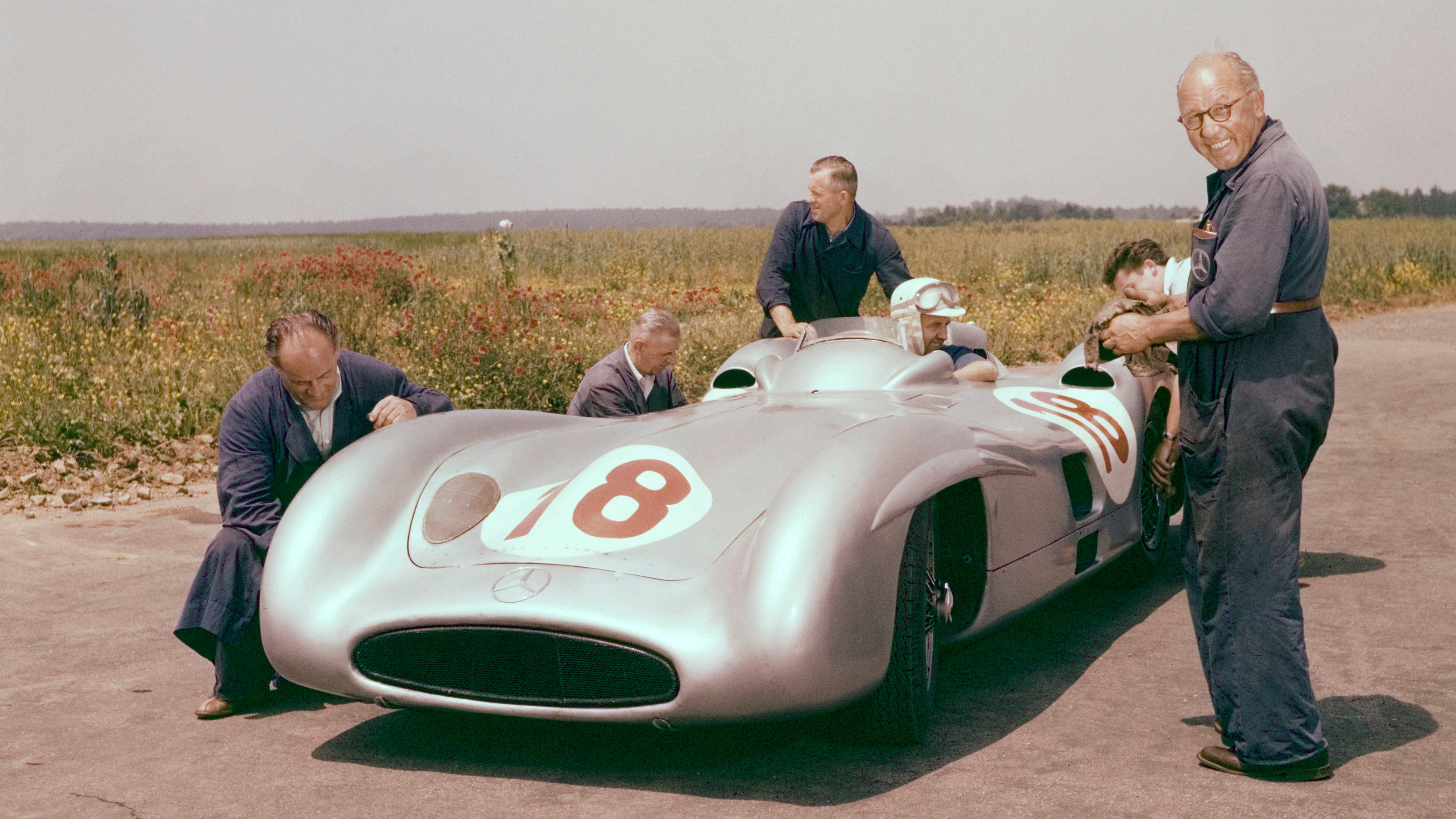 Fangio won eight Grands Prix in the W196 across the 1954 and '55 seasons, winning the Championship in both years.