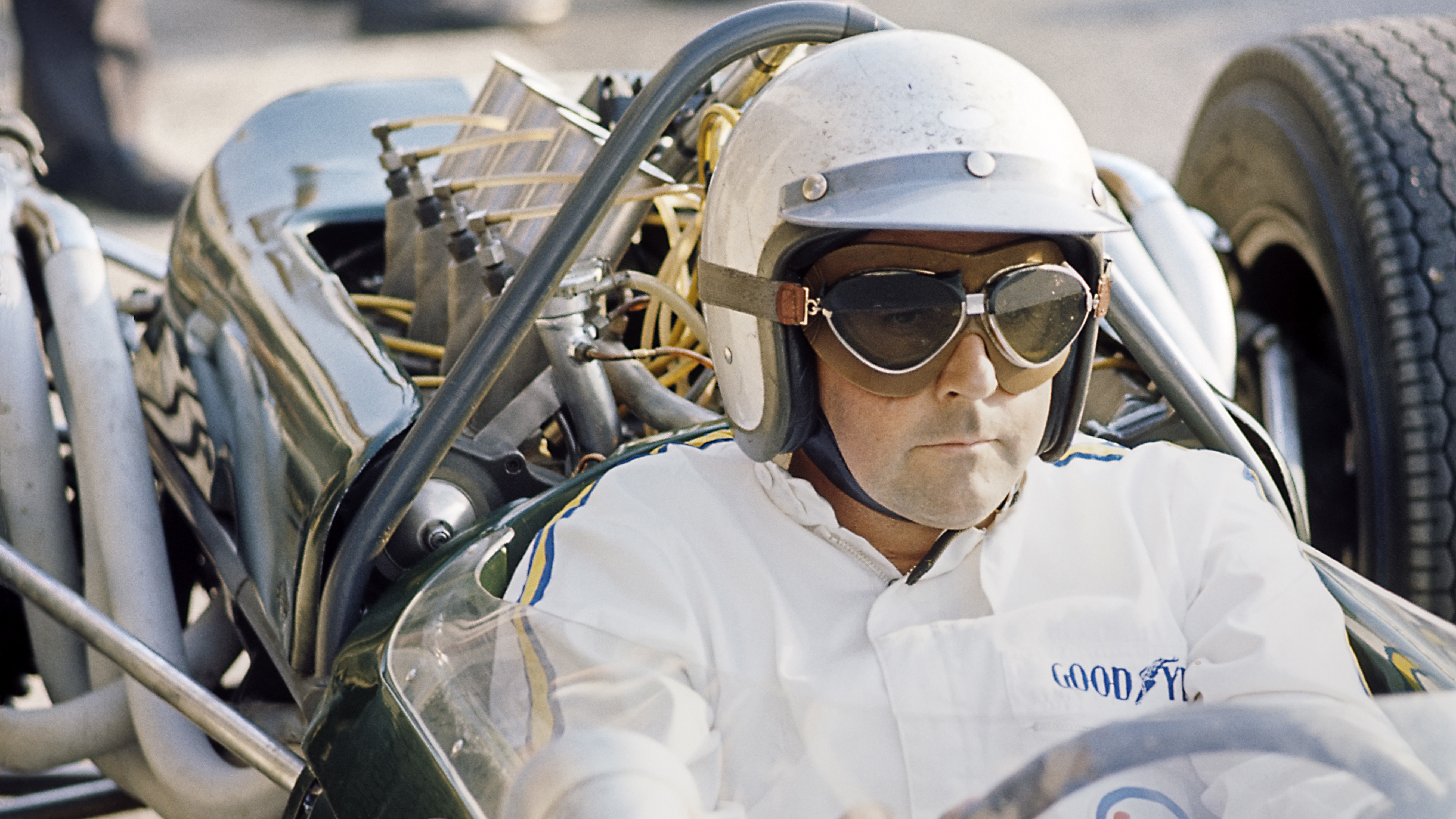 Brabham sits in the BT19 at the Italian Grand Prix at Monza, September 1966.