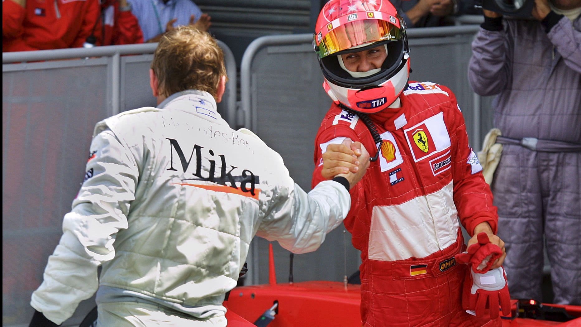 Häkkinen and Schumacher finished 1-2 at the 2001 British Grand Prix - the Finn's penultimate race win in the final year of his F1 career.