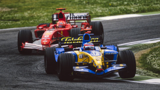 Alonso leads Schumacher to a 1-2 finish at the San Marino Grand Prix, April 2005.