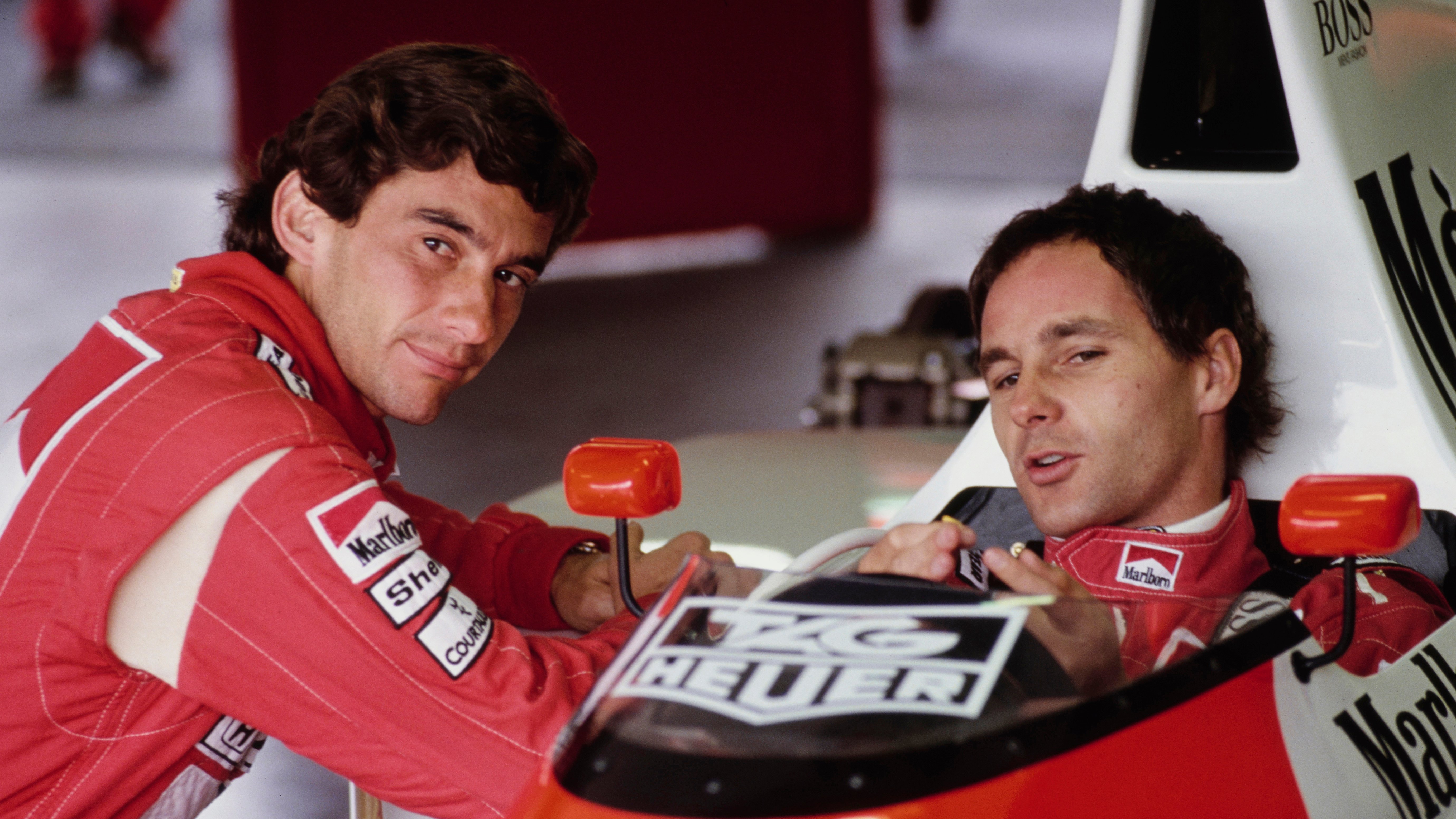 Berger sits in the McLaren MP4-5B with team-mate Senna in 1990. The Brazilian was the target of many of Berger’s famous pranks.