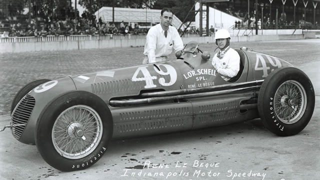 René Le Bègue sits in the O'Reilly Schell 8CTF at the 1940 Indy 500. 