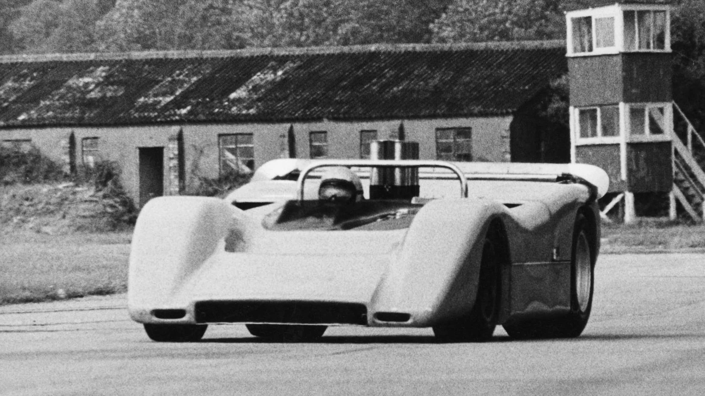 Goodwood served as a testing ground for new Can-Am developments. Here Bruce McLaren tests the McLaren M8A-Chevrolet.