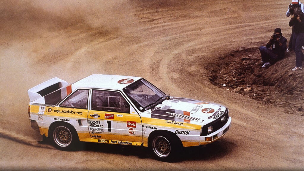 Mouton tackles the course in 1985 in her developed Audi Quattro.