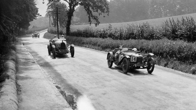 Riley 9 Brooklands of E Maclure and Bugatti Type 43 of JF Field, RAC TT, Ards Circuit, Belfast, 1929