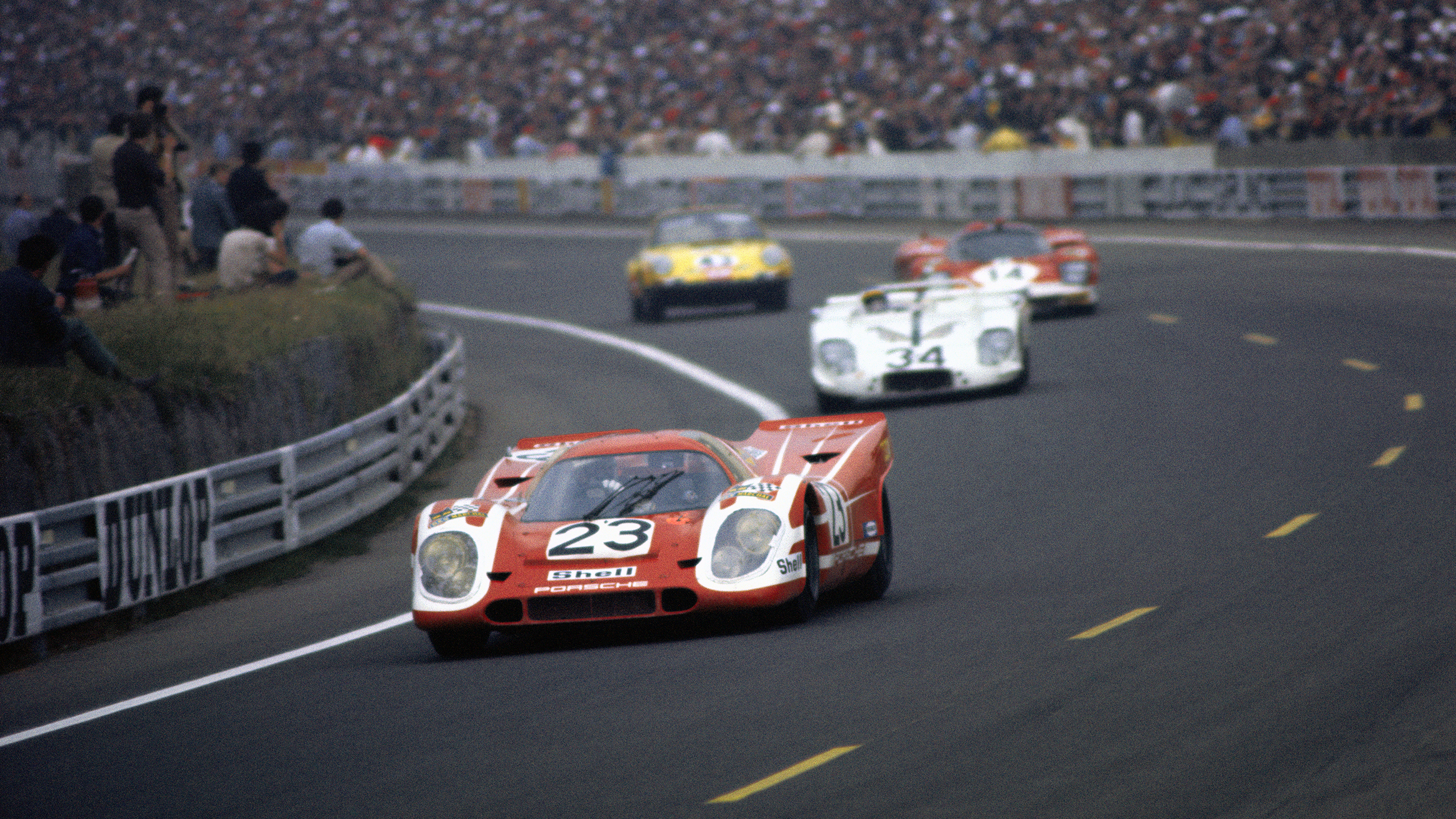 The Richard Attwood/Hans Herrmann Porsche 917K during the 1970 Le Mans 24 Hours.