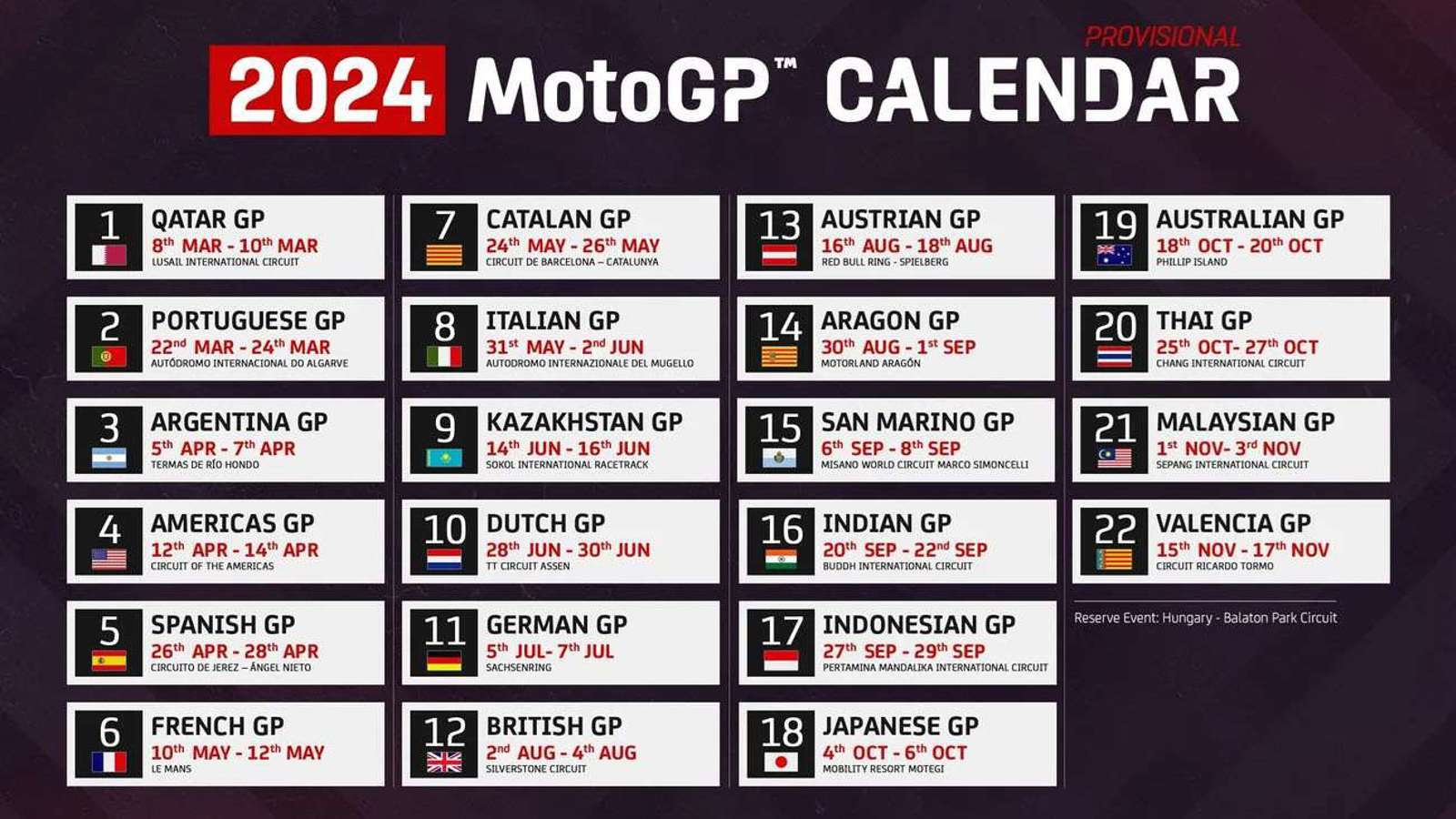 2024 MotoGP calendar GRR