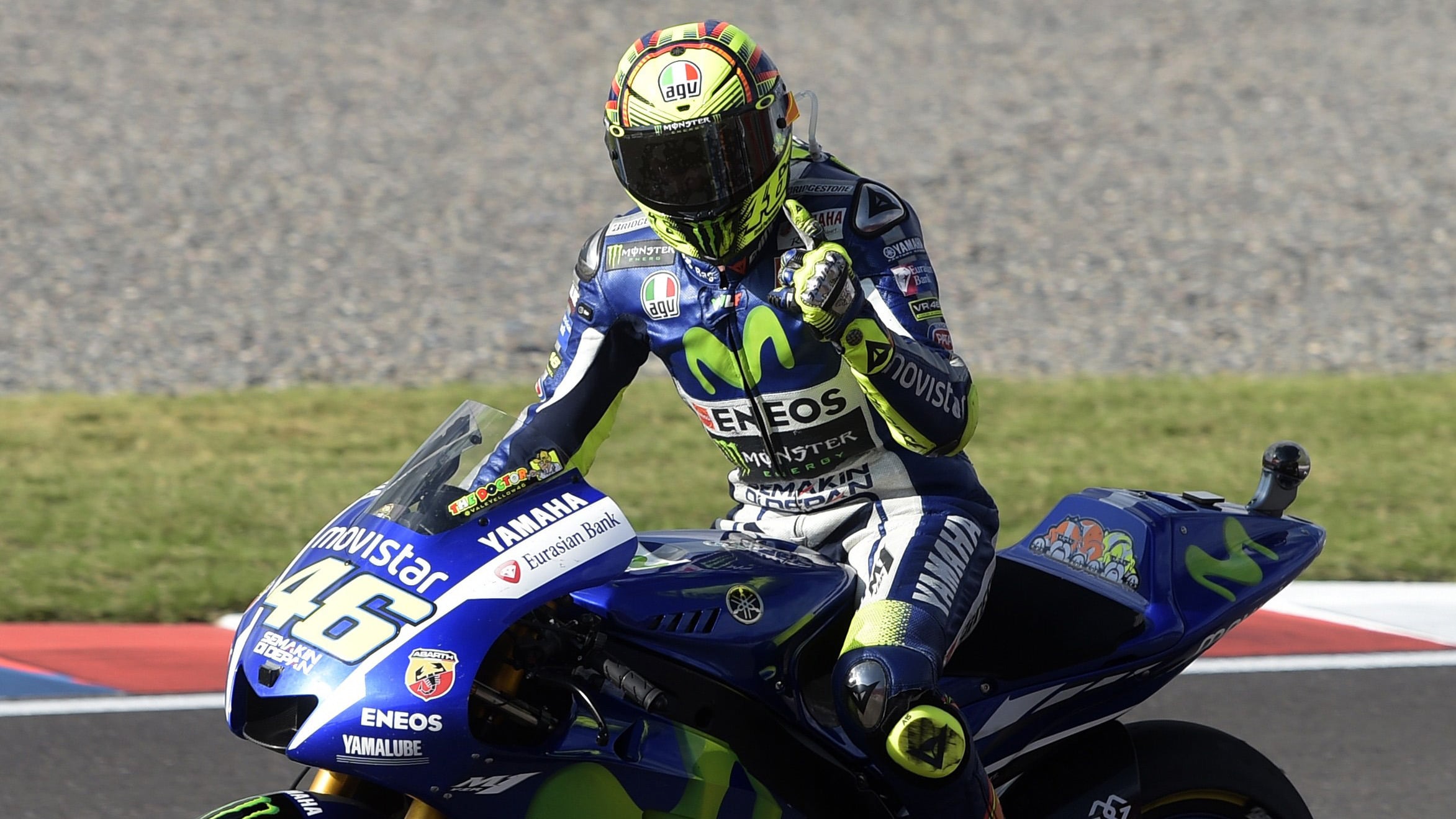Rossi celebrates after winning the 2015 Argentina Grand Prix.