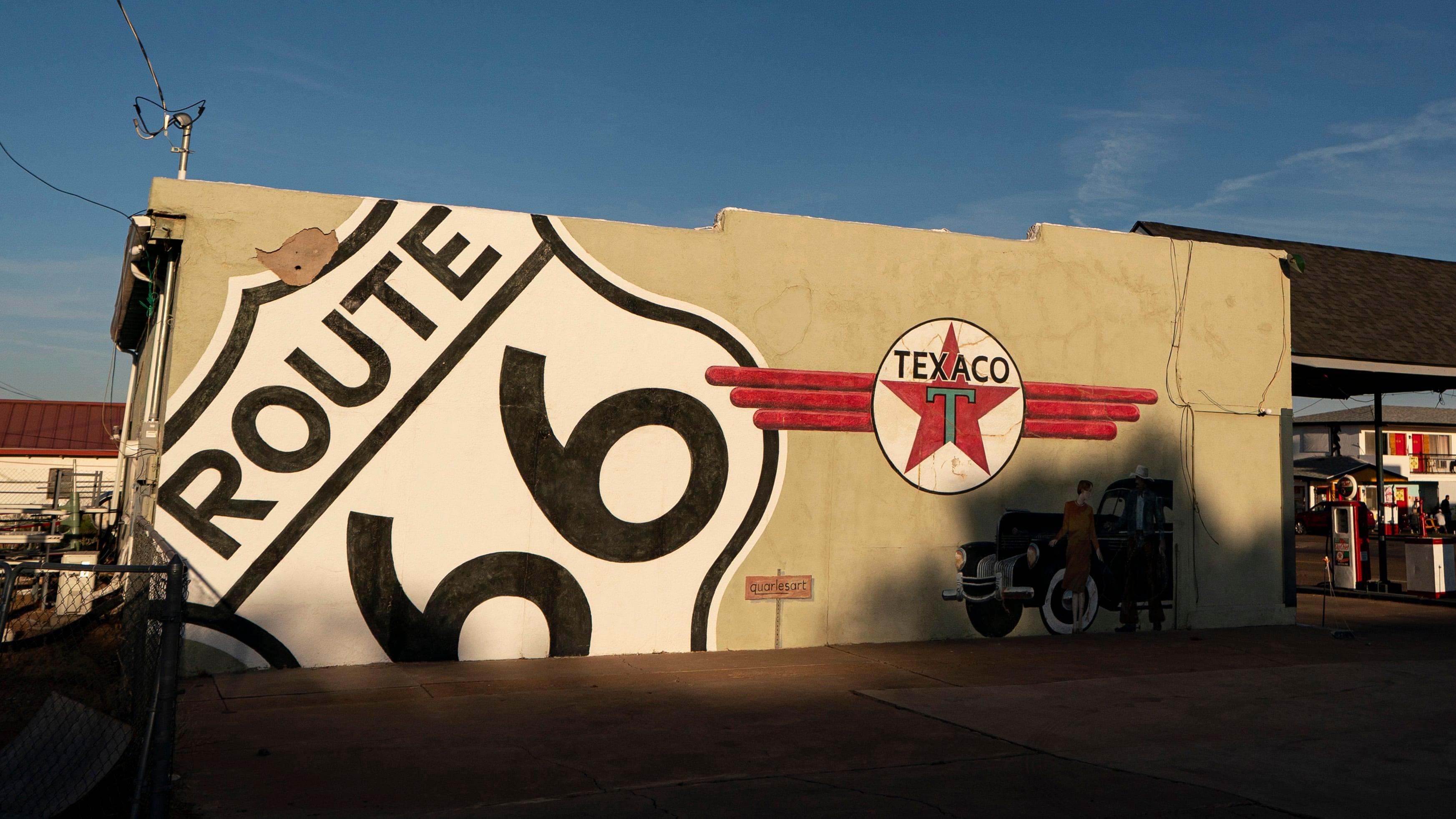 This Route 66 mural is in Tucumcari, New Mexico. The sign is an iconic image of American culture.