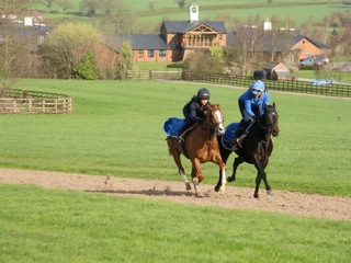 Gemma Owen training for the Markel Magnolia Cup at Manor House Stables with trainer Hugo Palmer and Michael Owen..jpeg