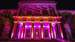 The front of Goodwood House with pink lighting