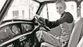 Twiggy photographed in 1968 at the age of 19 at the wheel of her Mini